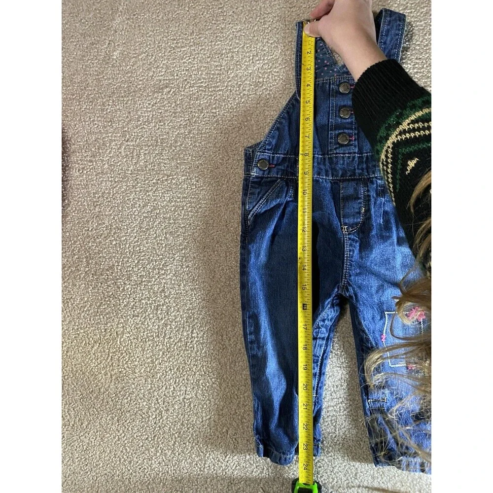 Genuine Baby by OshKosh Denim Floral Embroidered Overalls Size 9M
